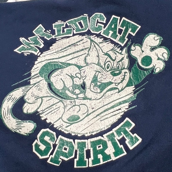 Vintage 80s Wildcat Spirit Blue Sports Jerzees Pullover 1980s Sweatshirt - Picture 3 of 6